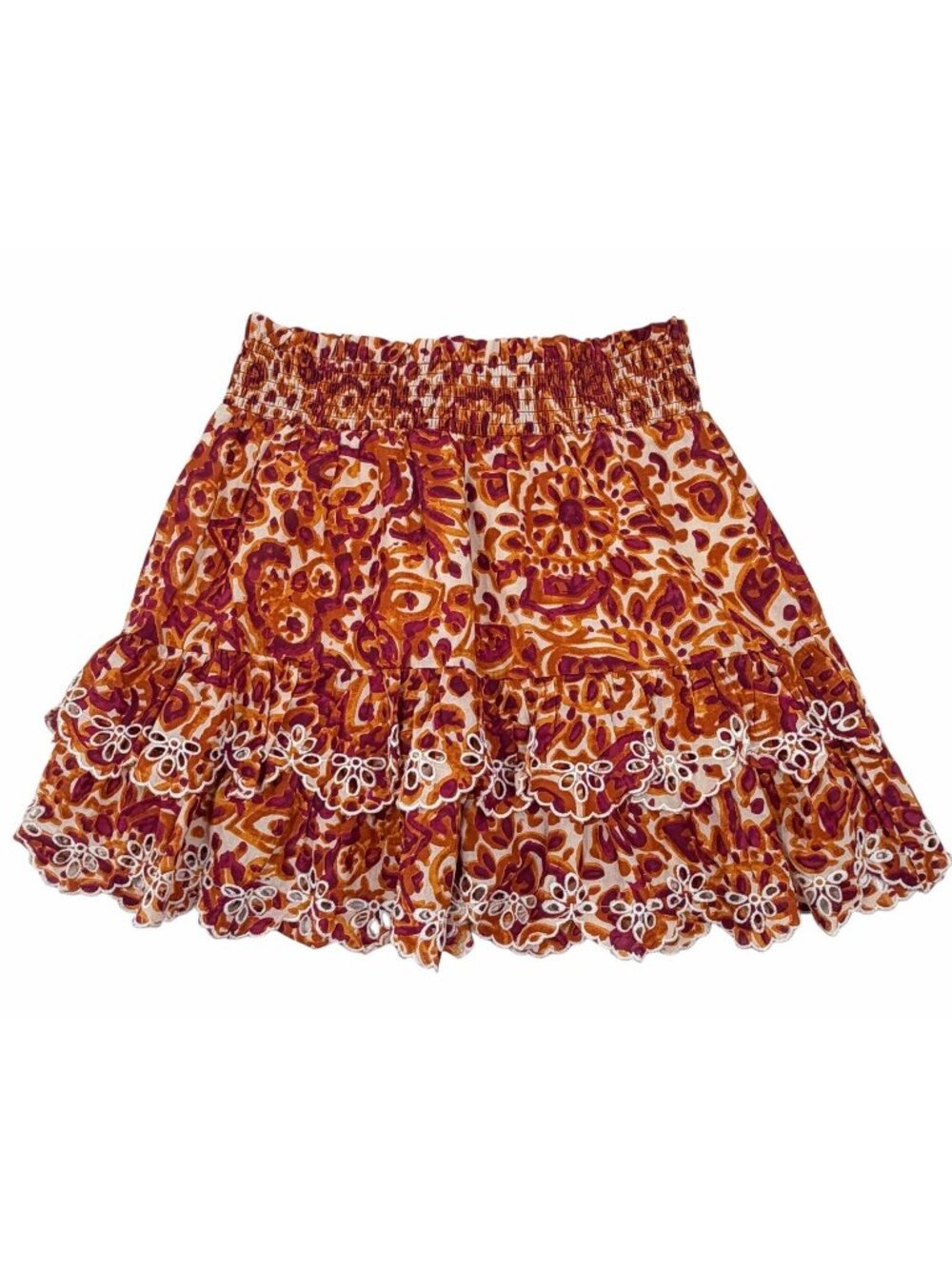 HOUSE OF HARLOW 1960 Women's Pink/Orange Eyelet Floral Tiered Short Skirt Large